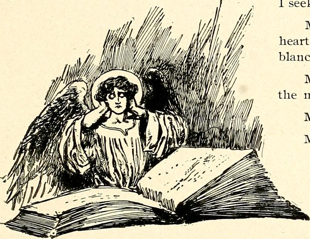 Angel reading a book with hands on the sides of its head